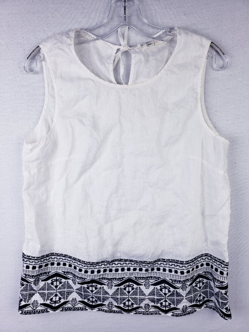 ARTISAN NY Linen Tunic Top Embroidered White Boho Peasant size L Folk Art Resort